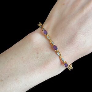 18k Gold Plated Sterling Silver & Amethyst, Marcasite Bracelet